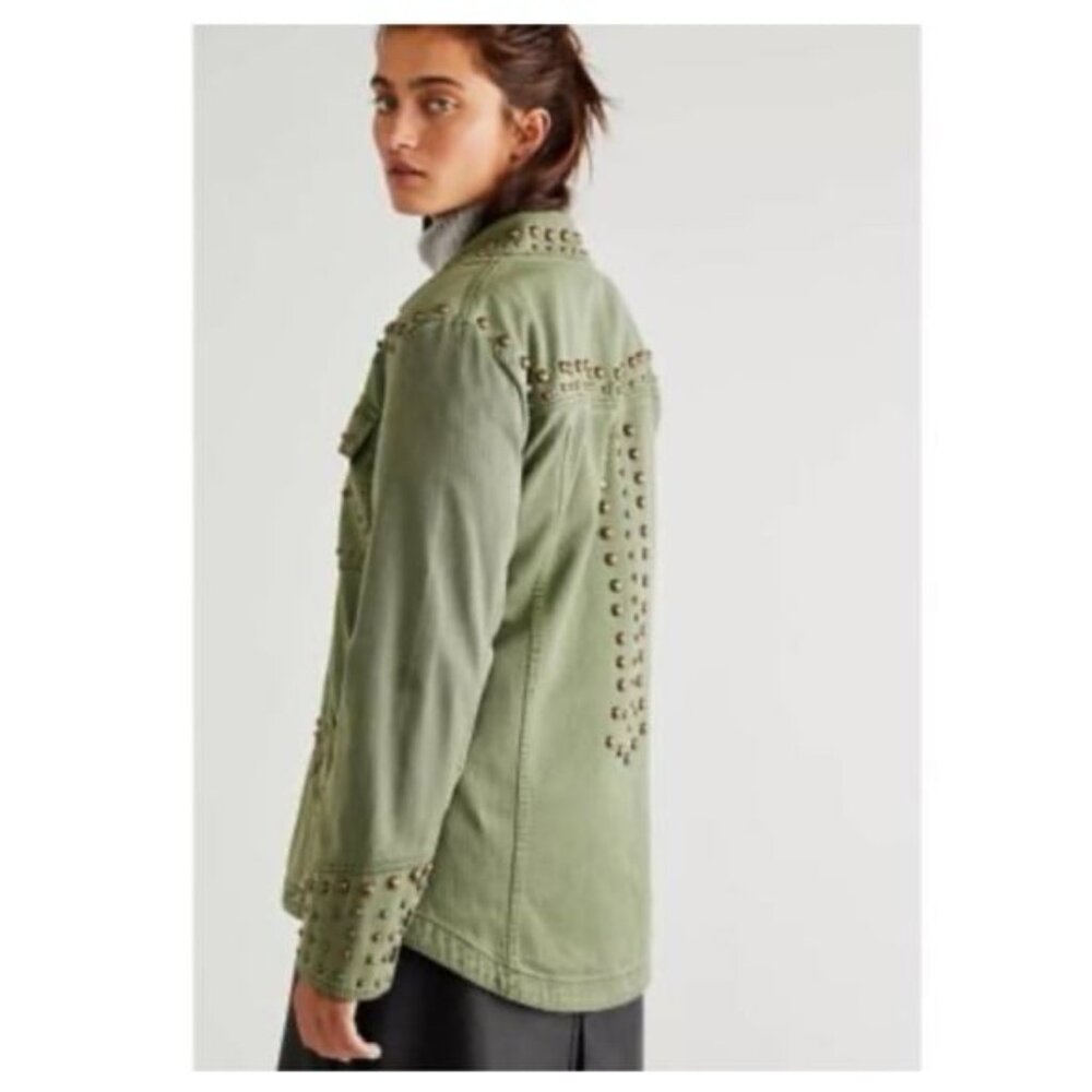 Free People We the Free Adventurer Rock & Stud Denim Button Shirt Jacket - Picture 3 of 5